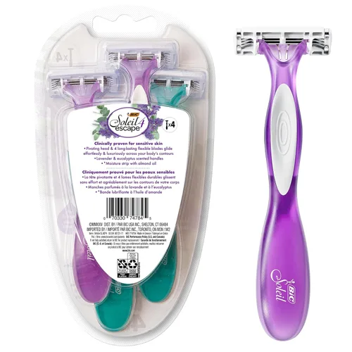 Vista 2 de BIC Soleil 4 Escape - Maquinillas de afeitar desechables para mujer con 4 cuchillas, afeitado cómodo, mango perfumado lavanda y eucalipto