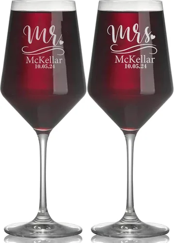 Vista 19 de Copas de champán de boda personalizadas, juego de 2, copas de brindis Mr & Mrs para novia y novio, nombre y fecha grabados, regalos personalizados