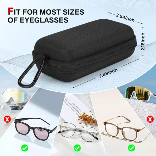 Vista 4 de Estuche doble para lentes, carcasa rígida para lentes duales, organizador portátil de lentes de sol de viaje con cierre de cremallera para mujeres