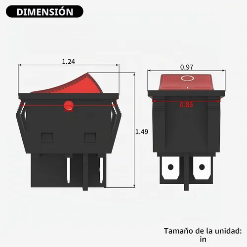 Vista 2 de DaierTek Interruptor basculante de 12 V 30 A 4 pines LED rojo iluminado interruptor de palanca basculante DPST resistente 30 Amp 12 voltios