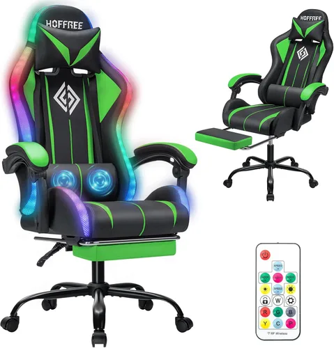 Vista 13 de HOFFREE LED Gaming Chair with Massage RGB Lights Computer Game Chair-Red Rojo + negro