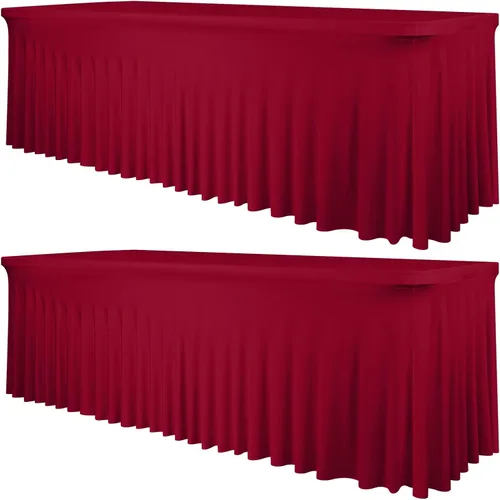 Vista 38 de fani Paquete de 2 faldas de mesa elásticas negras para mesa rectangular de 6 pies, manteles elásticos de elastano lavables con falda, mantel