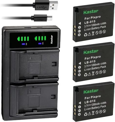 Vista 5 de Kastar Cargador de batería USB LTD2 compatible con batería recargable de iones de litio Kokad LB-015 y cámara digital Kokad PIXPRO WPZ2, cámara