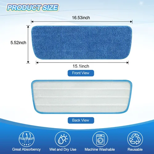 Vista 5 de Paquete de 3 almohadillas de microfibra de repuesto para mopas húmedas y secas, almohadillas reutilizables para trapeadores en aerosol, compatibles