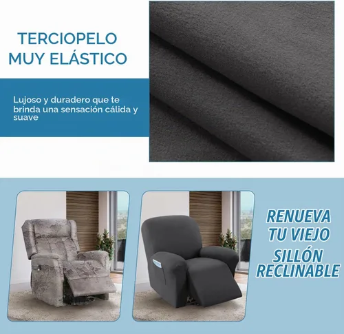 Vista 6 de H.VERSAILTEX Fundas para sillas reclinables de vellón mejoradas, funda elástica y lavable, 1 pieza, protector de muebles para mascotas, fundas Gris