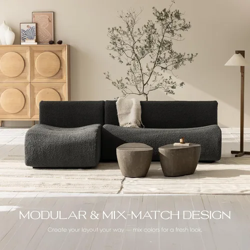 Vista 5 de Sofá de 3 plazas sin hueso con juego de diván, sofá modular de 92 pulgadas, sofás reversibles en forma de L con asiento profundo, sofás de sherpa