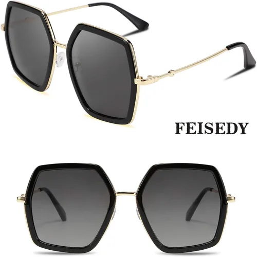 Vista 2 de FEISEDY Gafas de sol inspiradas en hexágono grandes para mujer, diseño irregular, estilo geométrico B2503