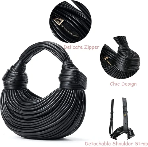 Vista 4 de Bolsos tejidos para mujer, bolso de mensajero tejido a mano, bolso de mano con asa suave, tejido de fideos creativos en las axilas