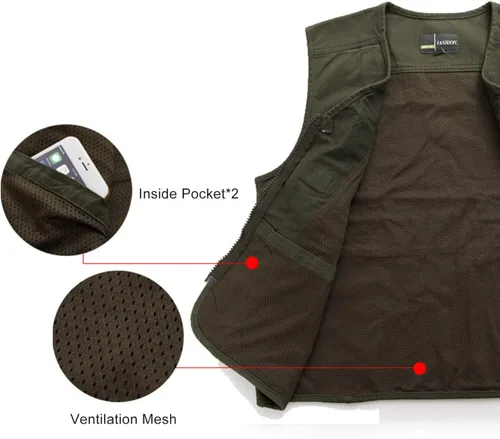 Vista 7 de Flygo Chaleco de viaje casual para hombre con bolsillos