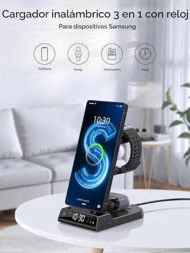 Vista 2 de Cargador inalámbrico para estación de carga Samsung con reloj para Samsung Galaxy S25 Ultra/S24 Ultra/Z Flip 7/Fold 6/Bud, estación de carga Android