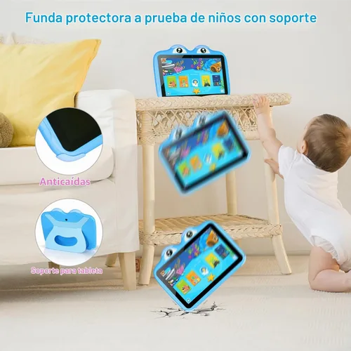 Vista 5 de Tablet para niños de 10.1 pulgadas, Tablet Android 11 de 64GB para niños con estuche, Google Play, YouTube, cámara dual, WiFi, Bluetooth Azul