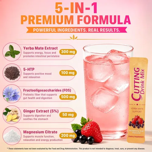 Vista 3 de Mezcla de bebida de corte con berberina, cromo, FOS, yerba mate y 5-HTP, 30