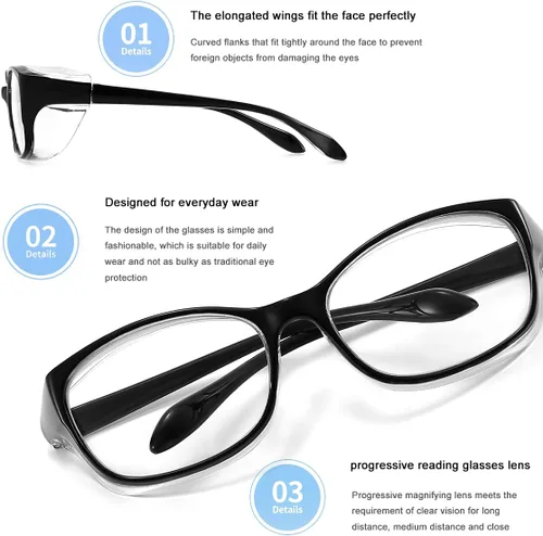 Vista 2 de Dollger Gafas de seguridad con lectores 1.5 2.0 1.0 progresivas multifoco anti niebla y bloqueo de luz azul gafas de lectura
