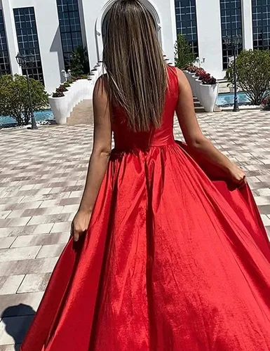 Vista 4 de Loyeloy Vestidos de baile largos para adolescentes, un hombro, plisado, de satén, sexy, con abertura, vestidos de noche formales para mujer