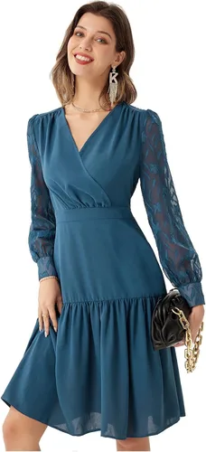 Vista 4 de GRACE KARIN Vestido de fiesta formal de otoño con cuello en V y manga larga para mujer