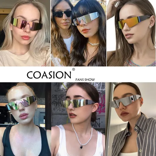 Vista 3 de COASION Wrap Around Sunglasses for Women Men Trendy Rimless Futuristic Shades Y2k Shield Flat Top Fashion Eyeglasses