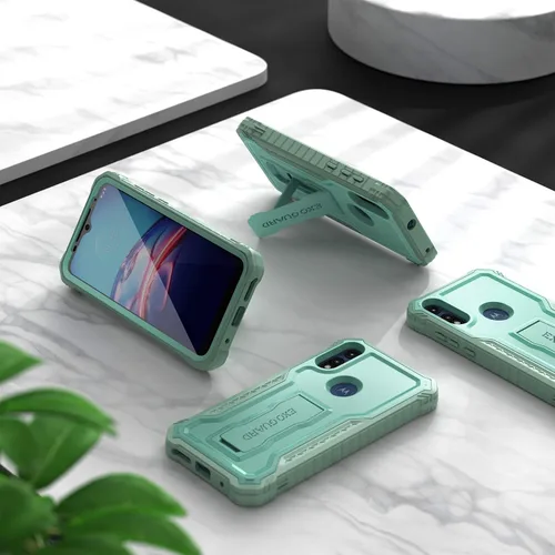 Vista 5 de ExoGuard Funda para Moto E, funda de goma a prueba de golpes de cuerpo completo, protector de pantalla integrado y soporte compatible con Moto E