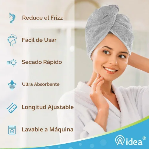 Vista 4 de AIDEA - Toalla para el cabello, paquete de 5 toallas absorbentes de secado rápido de 26 x 10 pulgadas Microfiber Hair Towel for Curly & Long Hair