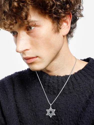 Vista 3 de Hexagram Necklace Men Women,Sterling Silver Jewish Star of DavidSeal of Solomon Six-pointed Star 12 Constellation Tetragrammaton Pendant Necklace