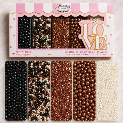 Vista 10 de Confect Gránulos decorativos para tartas Mezcla de grageas rosa intenso, rosa bebé y morado Azúcar brillante azul profundo Gránulos