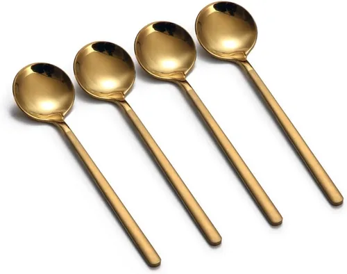 Vista 12 de Juego de 8 mini cucharas de café expreso de 5.3 pulgadas con mango esmerilado negro mate de acero inoxidable para postre té, helado, pastel