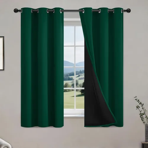 Vista 34 de COSVIYA Cortinas opacas 100% beige Biscotti para dormitorio, juego de 2 paneles de 63 pulgadas de largo, bloqueo de luz completa, aislamiento