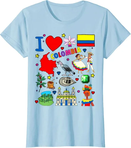 Vista 25 de Camiseta con diseño de bandera y mapa de I Love Colombia dibujada a mano