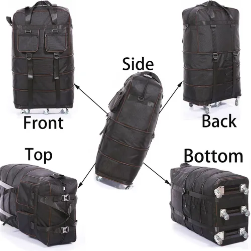 Vista 5 de ELDA Maleta plegable expandible con 6 ruedas silenciosas TPR bolsa de viaje plegable de gran capacidad para hombres y mujeres, Negro -, Ampliable