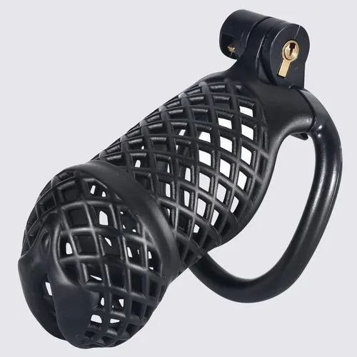 Vista 9 de Jaula de castidad masculina, dispositivo de castidad pequeño con anillos de 5 tamaños y sonido uretral para hombre, equipo de bondage,
