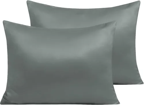 Vista 70 de NTBAY Fundas de almohada de satén con cremallera para cabello y piel, juego de 2 fundas de almohada estándar de lujo con cremallera oculta, 20 x 26