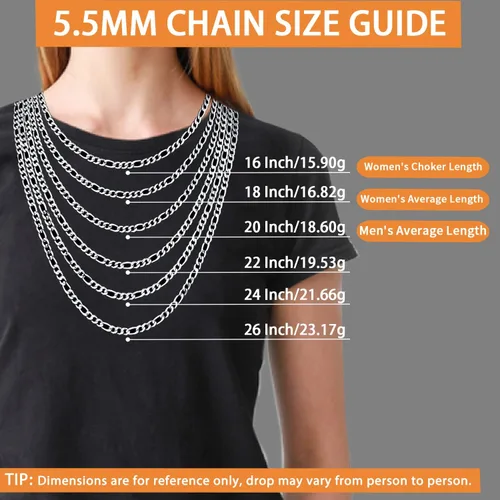 Vista 3 de Jewlpire Silver Chain Gold Chain for Men Boys, 14k Gold Plated Men's Necklaces Figaro Chain 5.5mm7mm Mens Chain 161820222426 inch