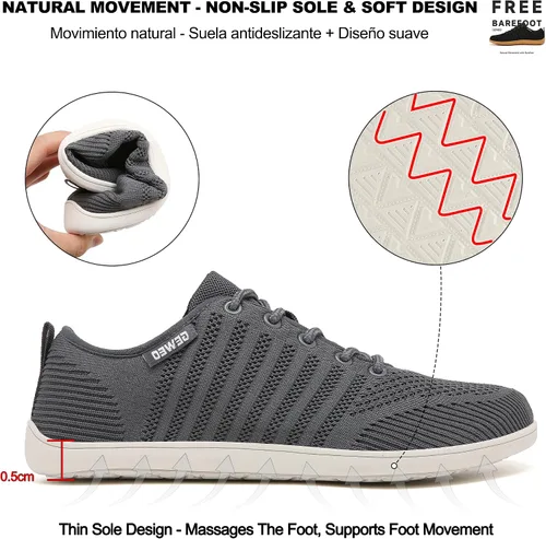 Vista 5 de Geweo Zapatos minimalistas unisex Suela sin caída Puntera ancha Comodidad más flexible Movimiento natural en forma de pie Zapatos deportivos