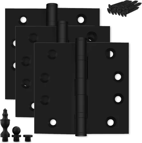 Vista 25 de Bisagra de puerta de latón macizo, rodamiento de bolas resistente, 4 x 4 pulgadas, con puntas decorativas de rosca incluidas, juego de 4 bisagras