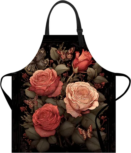 Vista 18 de Delantal divertido con bolsillo para mujeres y hombres, delantal de cocina ajustable para barbacoa y horneado con lindos animales y flores