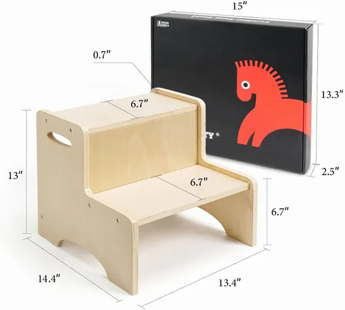 Vista 7 de WOOD CITY Taburete de Paso de Madera para Niños Pequeños, Taburete para Baño y Cocina, Taburete Natural de Dos Niveles para Dormitorio, Taburete