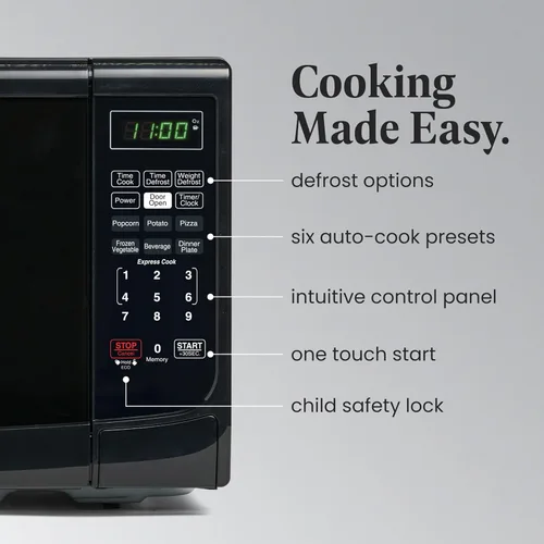 Vista 3 de Farberware Horno microondas de encimera de 0.7 pies cúbicos, 700 vatios de potencia, configuración de cocción automática, descongelación, fácil Negro
