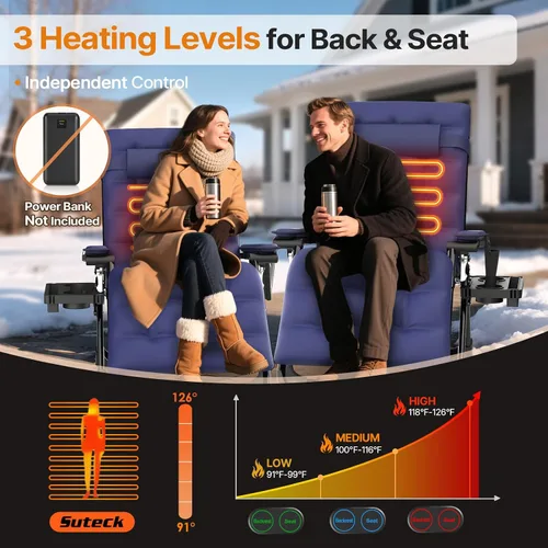 Vista 4 de Suteck Heated Zero Gravity Chair, 29" XL Oversized Reclining Lounge Chairs Blue