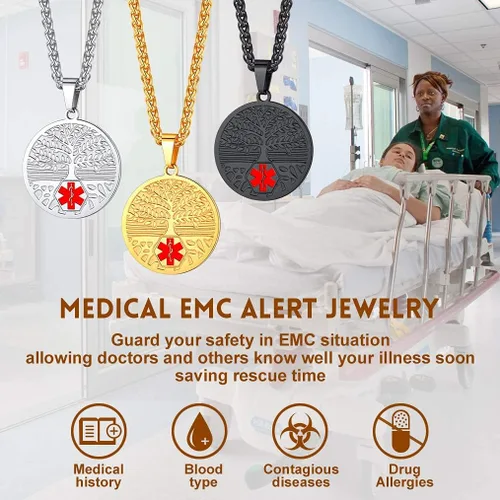 Vista 4 de Bandmax Medical Alert Necklace for Men Women Stainess Steel Caduceus Pendant Necklace for Doctor Nurse Doctor Nurse Medical Jewelry MD Necklace Gift