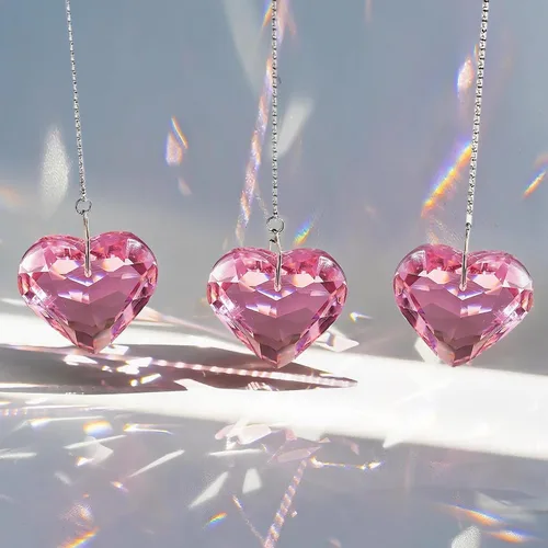 Vista 11 de H&D HYALINE & DORA 50mm Geometría Cristal Corazón Atrapasueños Prismas Colgantes con Prisma de Vidrio Fabricante de Arcoíris para Ventanas, Balcón