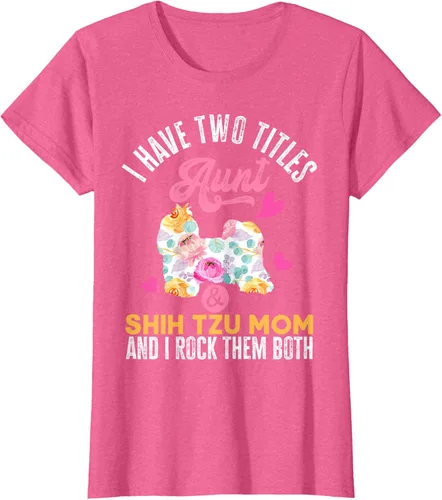 Vista 19 de I Have Two Titles Aunt and Shih Tzu Mom Camiseta divertida para perro, Negro