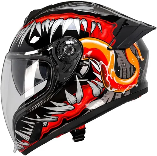 Vista 20 de Cascos de cara completa para hombre, color negro, para motocicleta, Street Bike Racing ATV con visera única, casco ligero retro de motocicleta