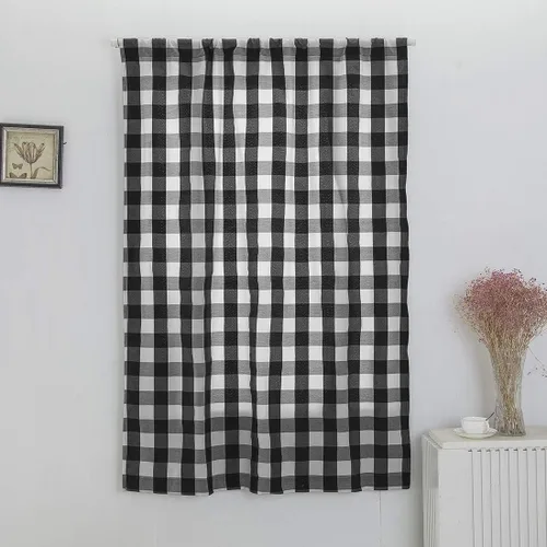 Vista 3 de vctops Cortinas entramadas de Navidad en negro y blanco estilo búfalo con función de amarras, estilo granja, térmicas, aislantes, para ventanas