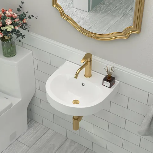 Vista 15 de Fregadero redondo de cerámica blanca de 13 pulgadas con forma ovalada de porcelana sobre mostrador, fregadero de arte moderno Beslend 13 Inch