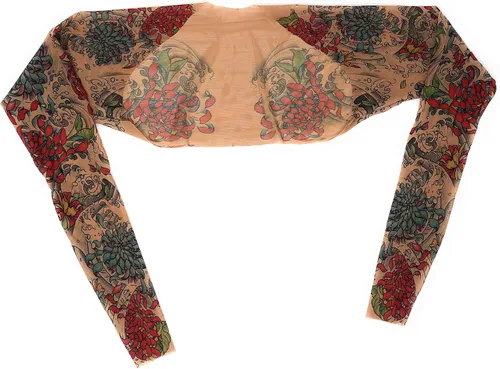 Vista 5 de Wild Rose Ladies Mums Tattoo Sleeve Shrug Chrysanthemums Flowers Irezumi, Tan