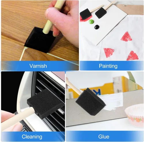 Vista 6 de 20 piezas de pinceles de espuma para pintar, pinceles de esponja de 2 pulgadas con mango de madera para pintar, pinceles de espuma para manchas