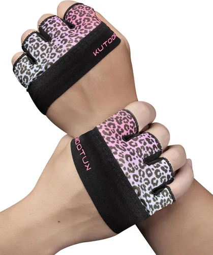 Vista 10 de KUTOOK Guantes de levantamiento de pesas para mujeres, guantes de entrenamiento de gimnasio con protección de palma y agarre adicional, guantes