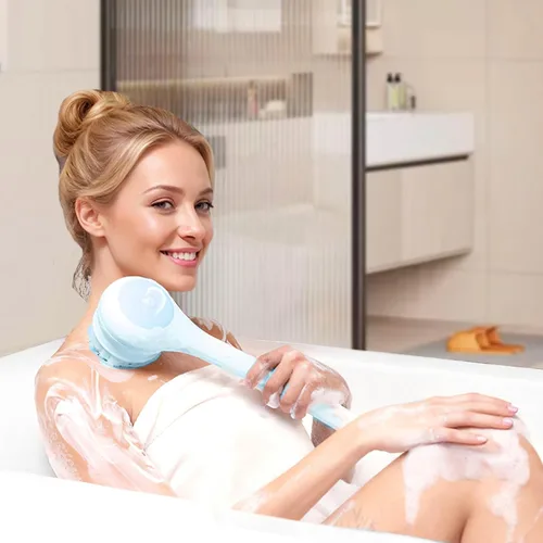 Vista 8 de Cepillo corporal eléctrico para la espalda, con esponja para la ducha, impermeable, mango largo doble, cepillo corporal con alimentación eléctrica