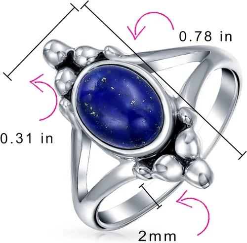 Vista 4 de Anillo de piedra lunar de lapislázuli estilo balinés estilo balinés ovalado para mujer, plata de ley 925