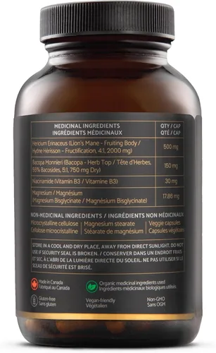 Vista 2 de Mycoveda Cognition Lions Mane Hongo, Bacopa Monnieri Suplemento natural para una mejor cognición y concentración