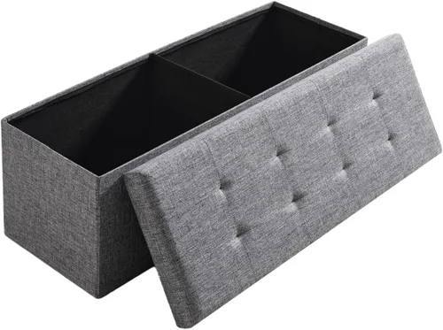 Vista 15 de Ornavo Home Otomana plegable de almacenamiento de 15 pulgadas, taburete cuadrado pequeño de almacenamiento, banco de dormitorio, color beige
